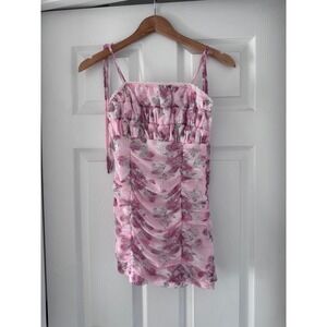Woven Pink Floral Scrunch Strap Mini Pink Dress
